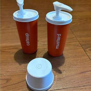 Vintage Orange and White Tupperware Condiment Dispensers